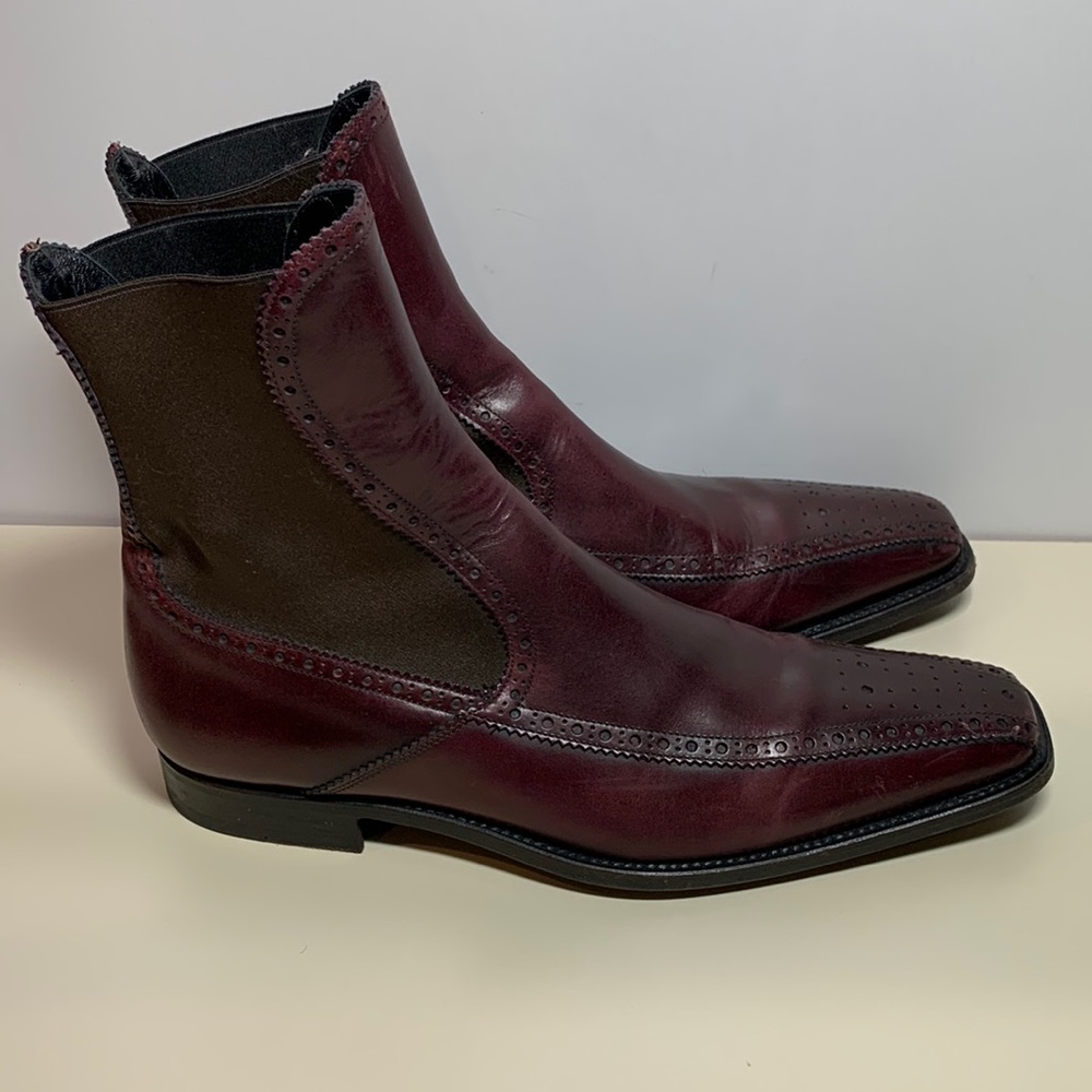 Dolce & Gabbana Burgundy Square Toe Chelsea Leather Boots